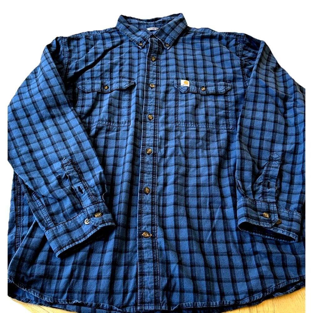 Carhartt Shirt Men XL Blue Plaid Western Original Fit Heavy Workwear Utility Big